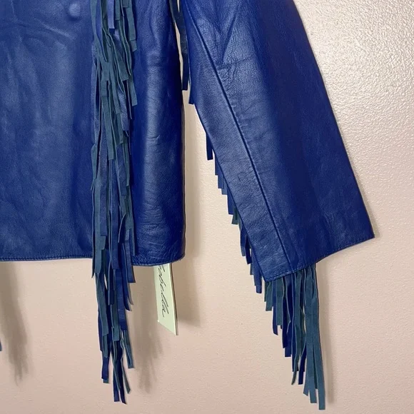 Free People Cleobella Cowgirl Sheep Leather Jacket Navy Rare - Picture 6 of 13